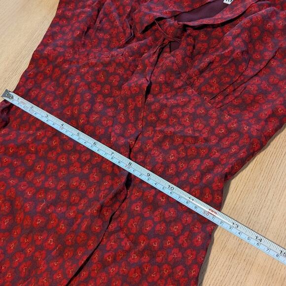 Reformation Tyra Dress Womens 4 Red Nicole Floral Print Bow Slip Style Midi NWT - Picture 7 of 9